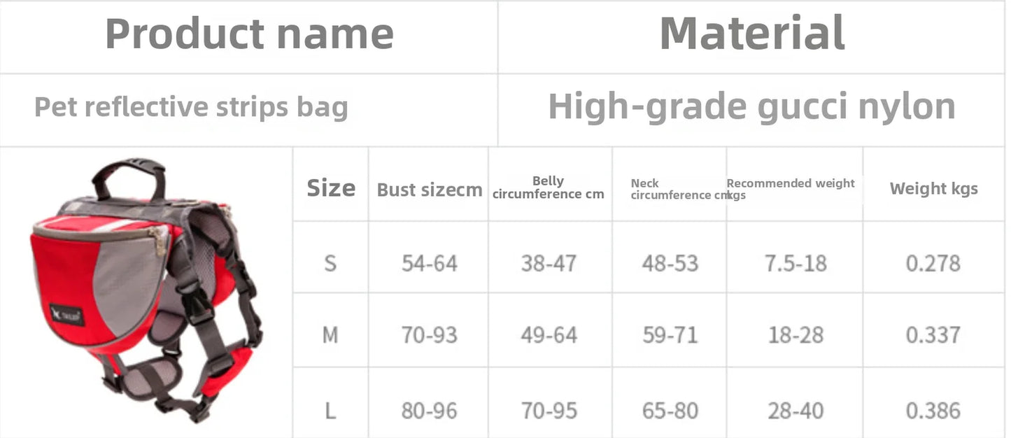 Dog Reflective Adjustable Saddle Bag Harness Carrier 