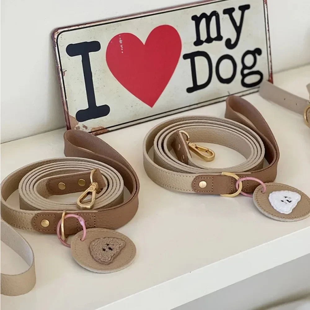 Collar Leash Set Leather Comfortable Dog Collar