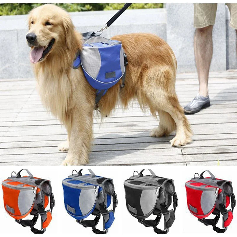 Dog Reflective Adjustable Saddle Bag Harness Carrier 